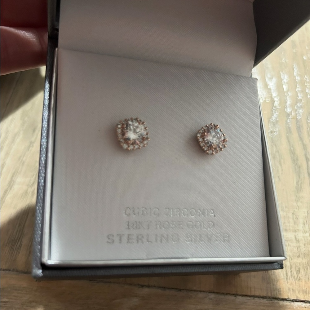 Rose Gold Cubic Zirconia Stud Earrings new in box